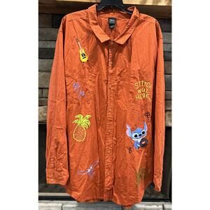 Women’s DISNEY Striped Embroidered STITCH Long Sleeve Button Shirt 4XL *D3